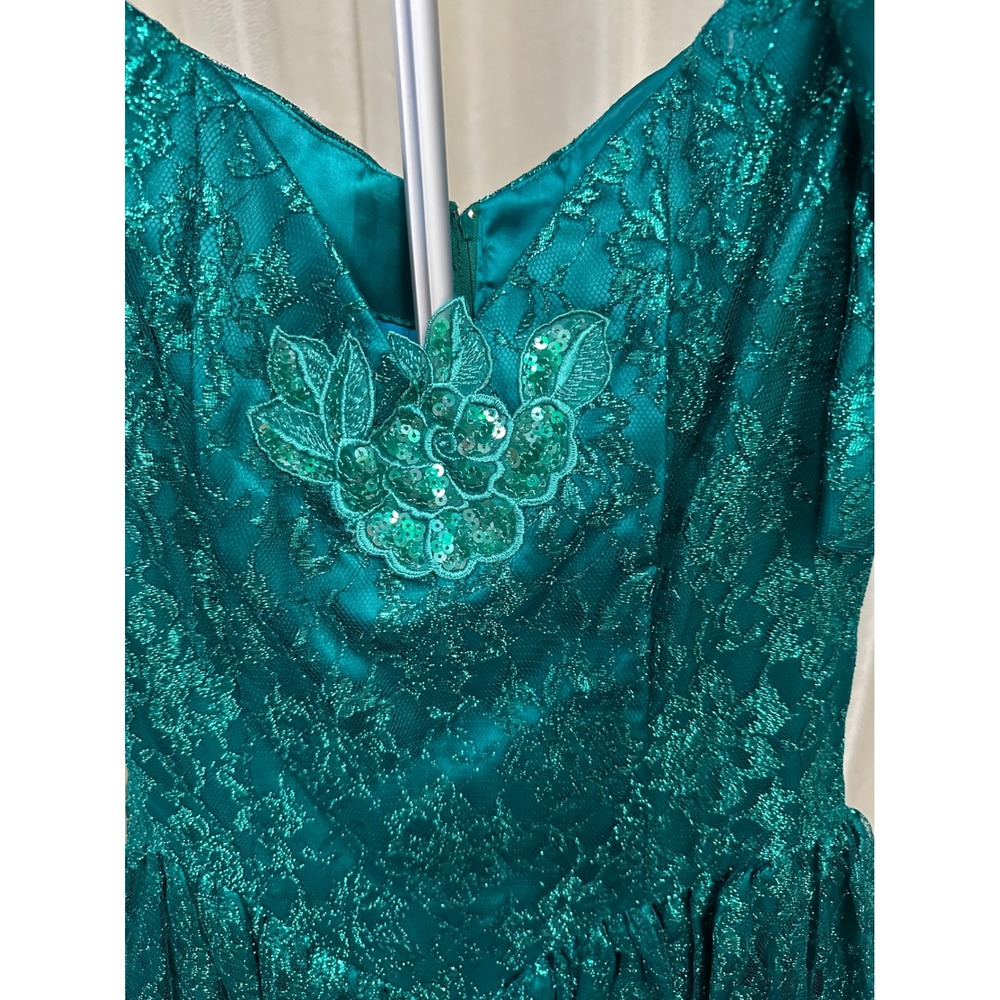 Vtg 80s Gunne Sax Jessica McClintock Teal Lace Prom‎ Dress Size 11/12 - Picture 2 of 6